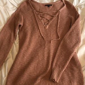 Light Pink AE Lace Up Sweater